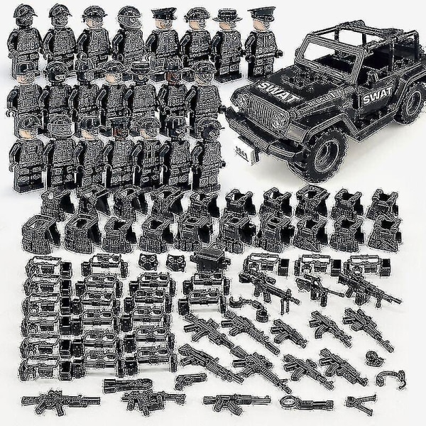 22 st/ set Militära byggklossar serie svart specialpolis- och terrängfordonsset små set monterad minifigurleksak