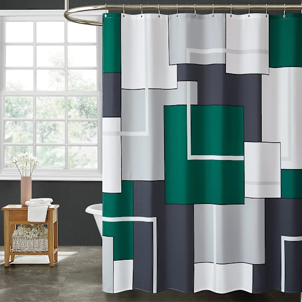 Stall Fabric Duschdraperi - 36x72 Tum Liten Geometrisk Linne Texturerad Viktad Tyg Duschdraperi Set Med 6 Krokar, Smal Camper Modern Polyester