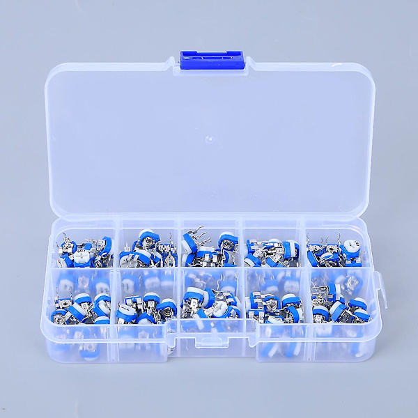 Justerbart modstandssæt 100PCS Potentiometer Kit Blå og Hvid til elektriske forsyninger