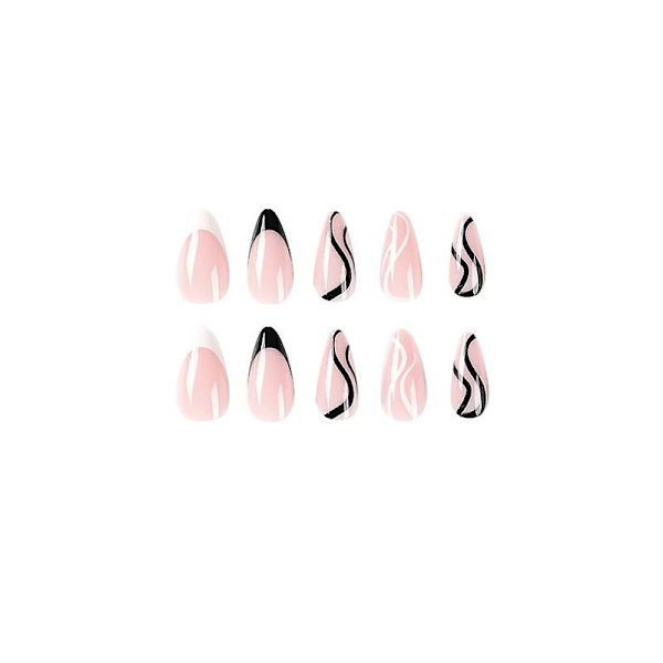 24-pack Naisten kynnet Oval Style French Black And White Mandarin Duck Waves Kesälle Diy Manikyyri Työkalut Täysi Peitto Kynsi Tarrat