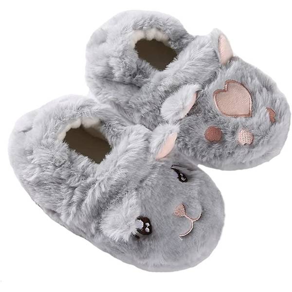 Poikien ja tyttöjen lämpimät plyysiset eläinslipperit lapsille talven sisäkäyttöön gray s094 7-8 toddler