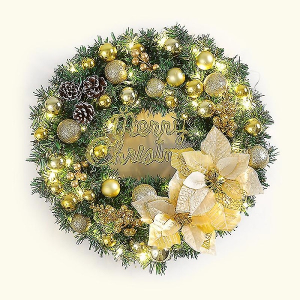 Christmas Wreath With Led Lights, 40cm Artificial Pine Cones