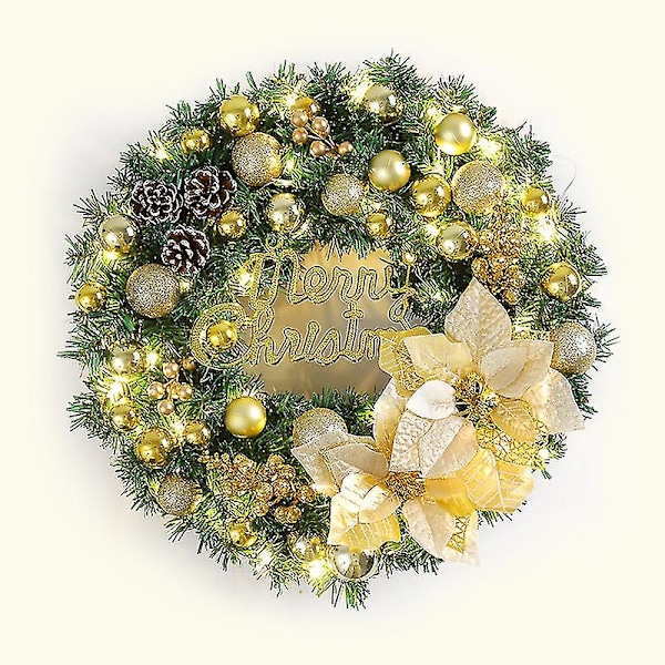 Julekrans med LED-lys, 40 cm kunstige fyrrekogler