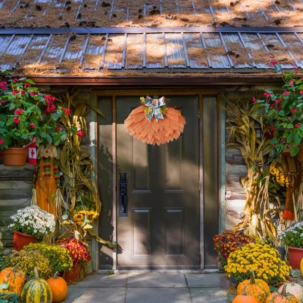 Gresskar Velkommen Sign Kranser | Kunstig gresskarkrans Halloween-krans inngangsdørdekor, holdbar kunstig gresskarkrans ytterdør Yard Garden De