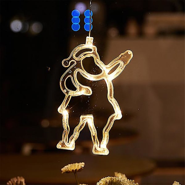 Jul LED-ljus snöflinga tomte hängande sugkopp lampa fönsterprydnader dekoration för hem Xmas Navidad 2023 nyårsdekor 6