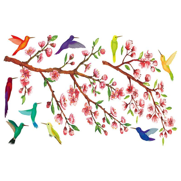 Seasonal & Holiday Decorations Bird Peach Flower Wall Decal Wall Decal Wall Decor Hummingbird