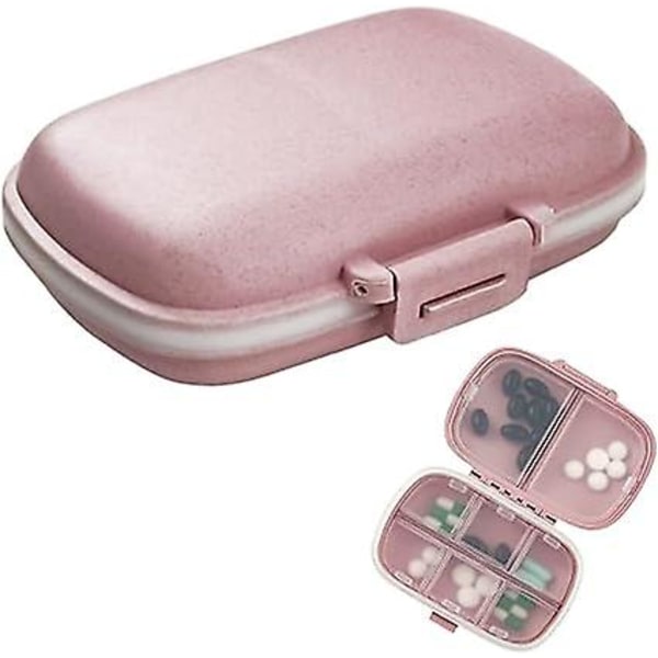 1 x reisepilleboks, 8 rom, bærbar liten pilleboks for håndveske, medisiner, vitaminer, rosa