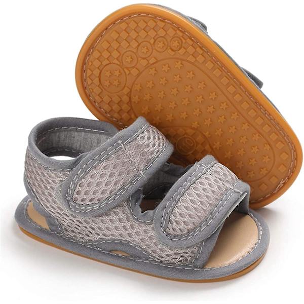 Baby drenge piger sommer sandaler blød sål lærred lukket tå småbørn spædbarn udendørs gåsko f grey 12-18 months toddler