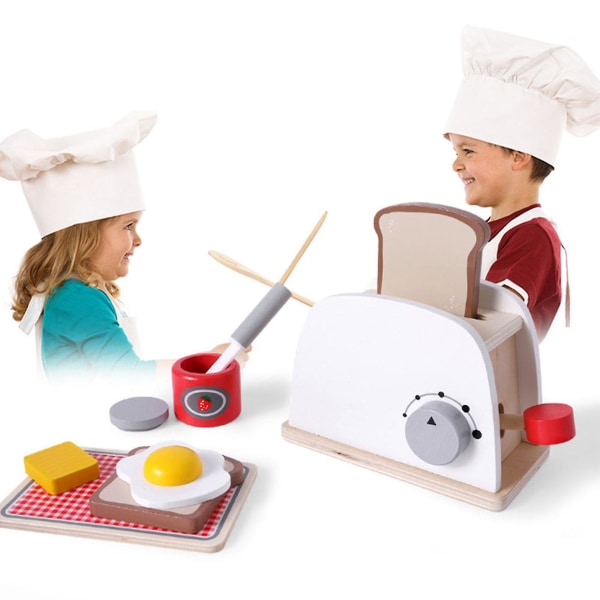 Trä pop up brödrost barn leksak kök set med tillbehör