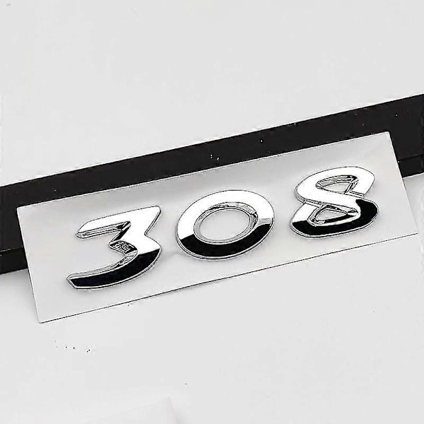 3D ABS Svart Krom 308 Logo Bokstaver Bagasjeromsmerke Emblem for Peugeot 308 SW CC Limt Nummer Klistremerke Tilbehør