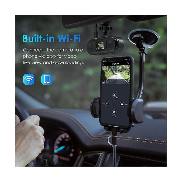 Dash Cam Inbyggd Wifi Bil Dashboard Kamerainspelare med Fhd 1080p, för bilar med mörkerseende, Lo