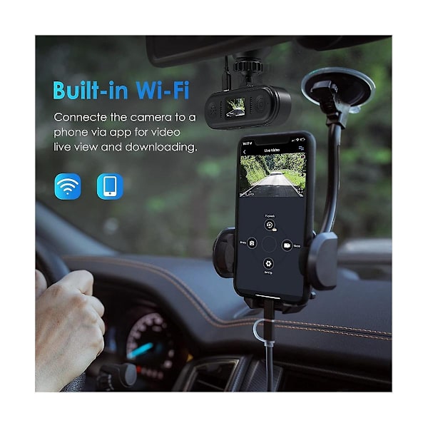 Dashcam med inbyggd wifi, bilkameraregistrator med FHD 1080p, för bilar med nattsyn, Lo