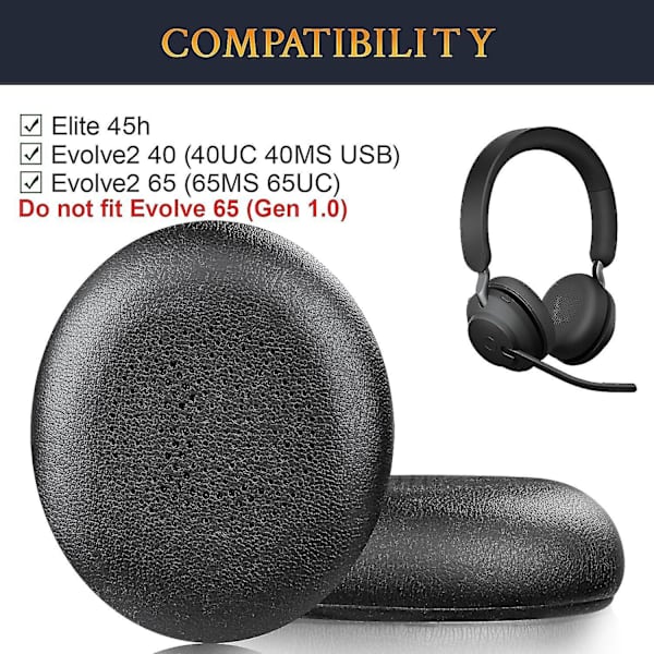 Utskiftbare øreputer til Jabra Evolve2 65 (65ms 65uc Usb)/evolve2 40 (40uc 40ms Usb)/elite 45h trådløst hodesett
