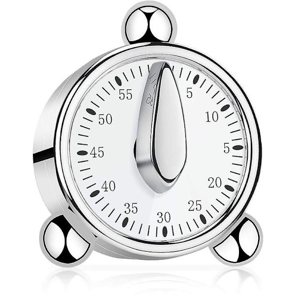 60 minutters køkkentimer, mekanisk timer til børn, manuel timer til madlavning, læring (sølv)