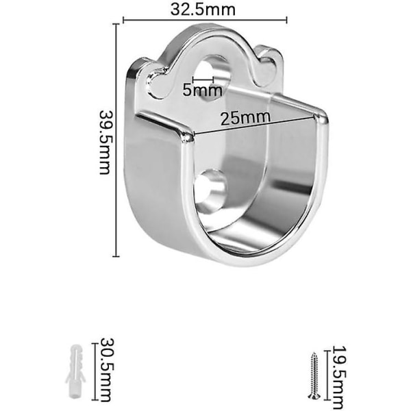 6 stk. zinklegering garderobeskab stang holder heavy duty bruseforhængsstang endebeslag stang holder flange med skruer