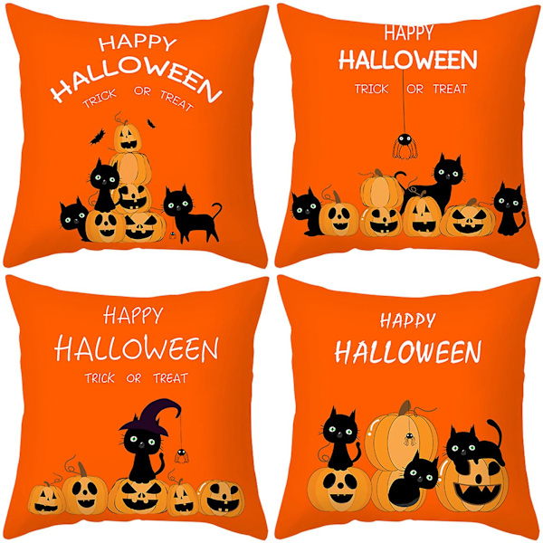 Halloween putetrekk dekorasjon heksehatt pute 4 stk