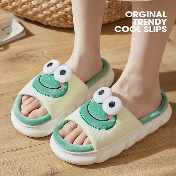 Kawaii Fuzzy Cute Ko Slippers Til Kvinder Vinter Varme Hyggelige Dyre Fluffy Kawaii Hjemmesko Søde Slippers frog 42-43