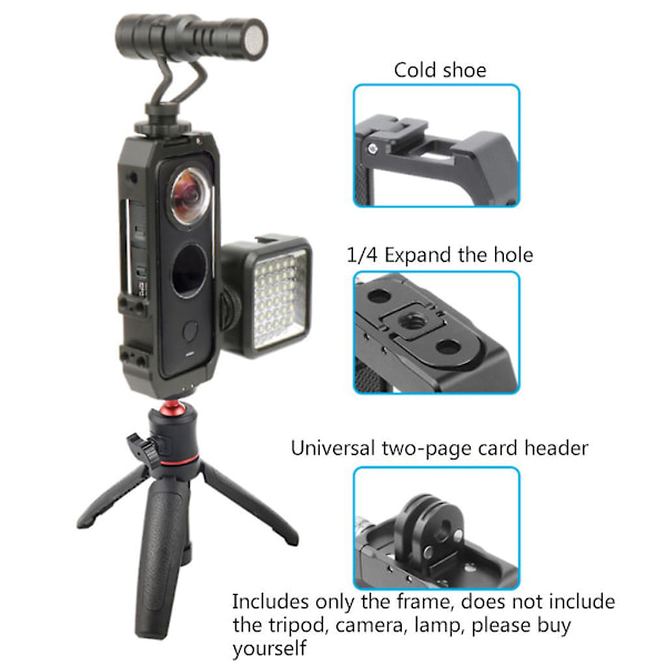 Insta 360 One X2 -kameran runkokehikko kylmäkengällä ja 1/4 tuuman ruuvinreiällä