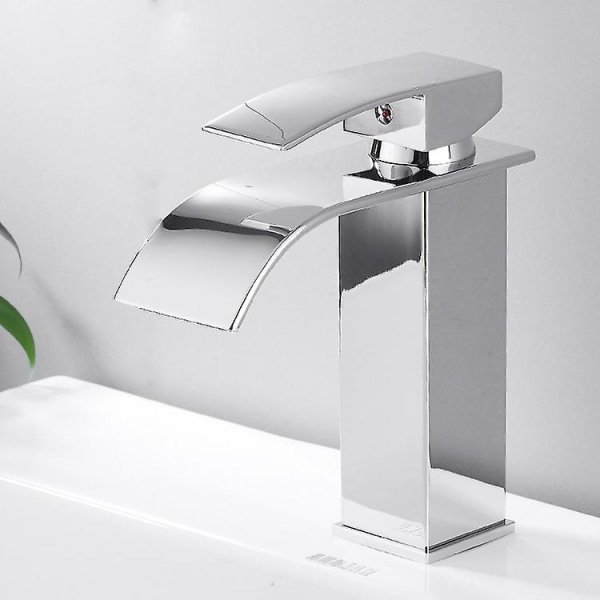 Badeværelsesarmatur, moderne vandfaldsdesign håndvaskarmatur, slidstærkt metalhus med premium metal-kromfinish. Justerbart varmt og koldt vand