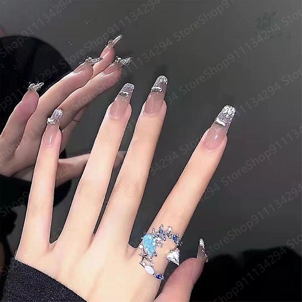 Diy Fashion All-match Hjerte Kæde Krystal Sløjfe 3d Aftagelig Bærbar Falsk Manicure Håndlavet Brud Negle Patch Smykker Gave Legetøj J L