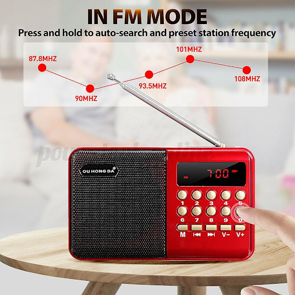 Laderbar Mini Digital Bærbar FM-radio USB MP3 Musikkspiller SD-kort Høyttaler