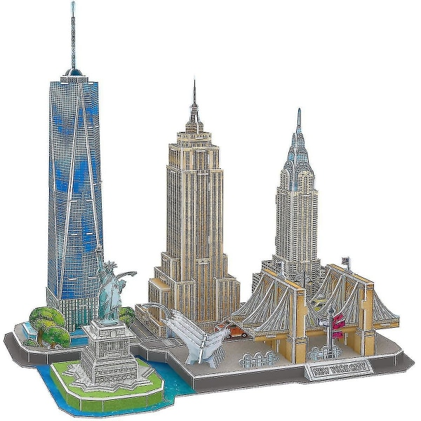 3D-palapeli New Yorkin mallisarja, joka tarjoaa itsellemme koristeita ja matkamuistolahjoja aikuisille ja lapsille, Vapaudenpatsas, Empire State Building, Chrysler Building