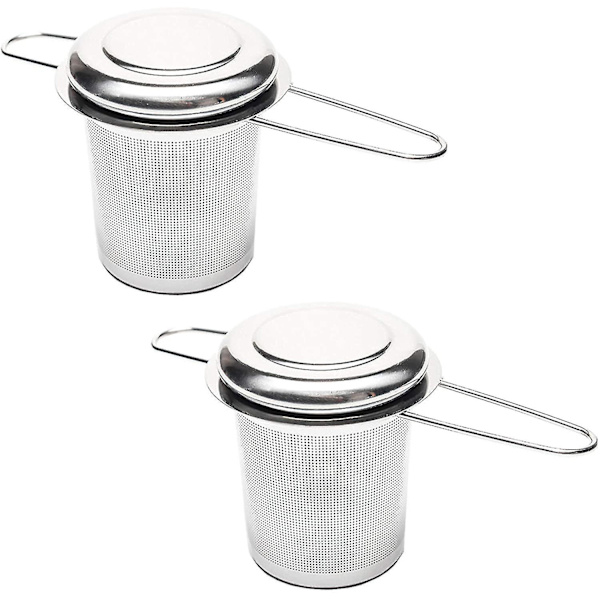 Rustfrit stål te-si, 2 stk. te-si, te-filter med låg og håndtag, rustfrit