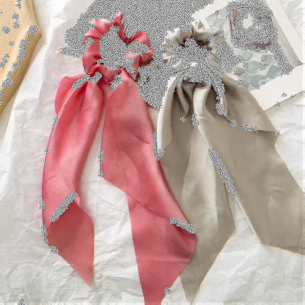 Kvinder Pige Bue Satin Bånd Hestehale Tørklæde Hår Bånd Scrunchies Elastik Qinhai black