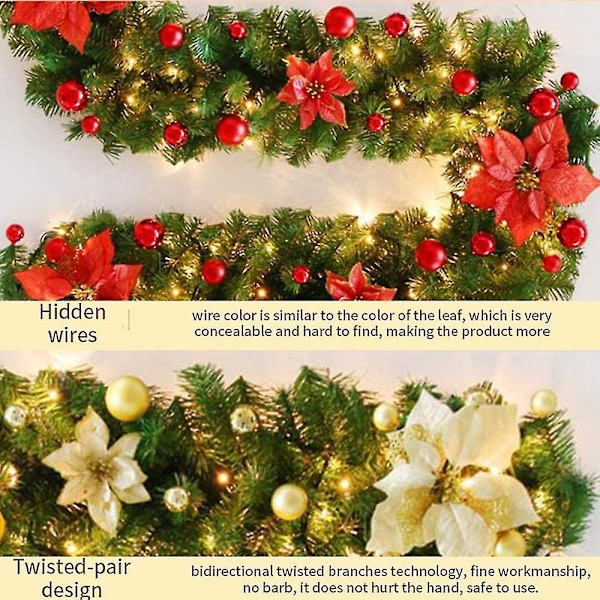 Juleguirlande, pejse trapper dekoreret guirlander Led lys ornament juleguirlande til dekoration