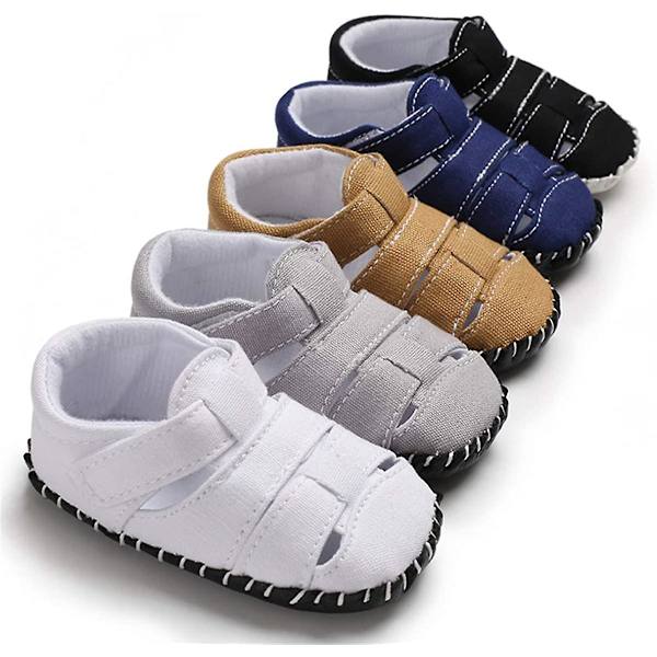 Baby drenge piger sommer sandaler blød sål lærred lukket tå småbørn spædbarn udendørs gåsko d navy 0-6 months infant