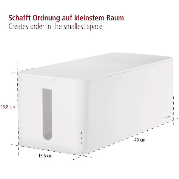 Hama Box för \"maximum\"-kablar (kabelbox, 40 x 15,5 x 13,8 cm, med gummifötter) Vit