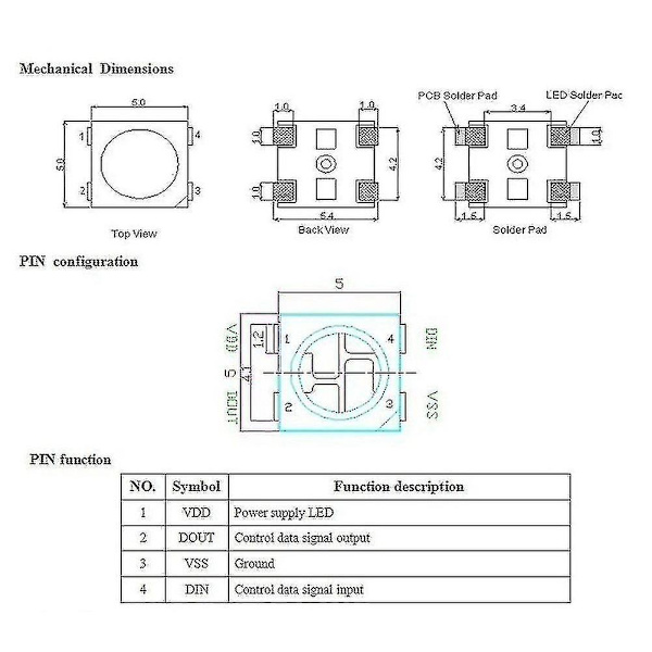 200 stk. Ws2812b 5050 Rgb Led Chips Individuelt Adresserbare Pixel Chips
