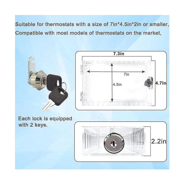 Universal termostatlåseboks med nøgle termostatdæksel Kompatibel termostat på væg Passer til termostater 7x4