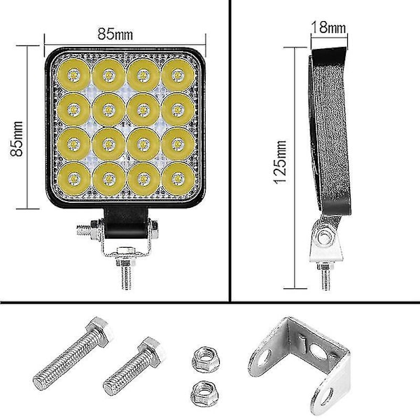 4 x 48w LED-arbejdslys, firkantet projektør 12v 24v langtrækkende LED-forlygter Ip67 spot flood baklys til bil lastbil traktor Suv båd(4 stk)