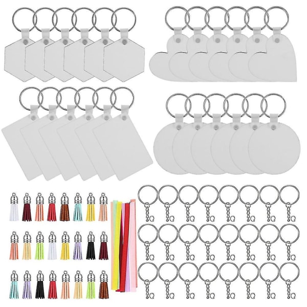 Sublimation Blanks Keychains 4 Style Heat Transfer Keychain Mdf Blank Keychain With 24 Ribbon,24 Ke