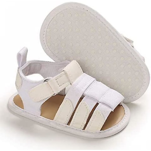 Baby drenge piger sommer sandaler blød sål lærred lukket tå småbørn spædbarn udendørs gåsko l-white 0-6 months infant