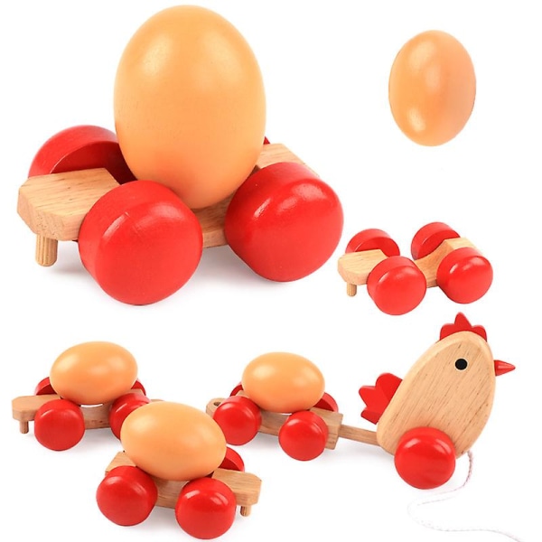 Tidlig utdanning Draging Toddler Toy Trehøne Draging Egg Cart