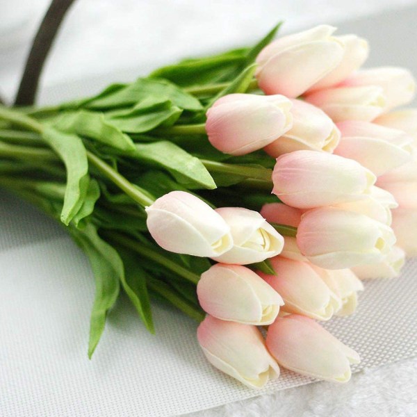 30-pak Faux Tulip Flowers Ægte Tulipan Bouquet Latex Lys Pink
