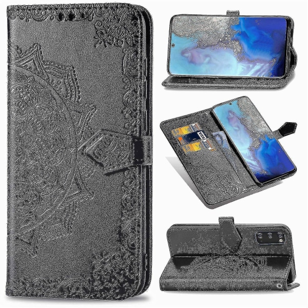 Samsung Galaxy S20 Case Nahkainen Lompakon Cover Kohokuvioitu Mandala Magneettinen Flip Protection Iskunkestävä - Musta
