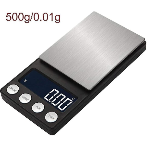 Digital milligramvåg 50 X 0,001 g - Mini Lcd Digital Pocket Lab Viktvåg Elektronisk smyckevåg med vågbricka (500 g/0,01 g)