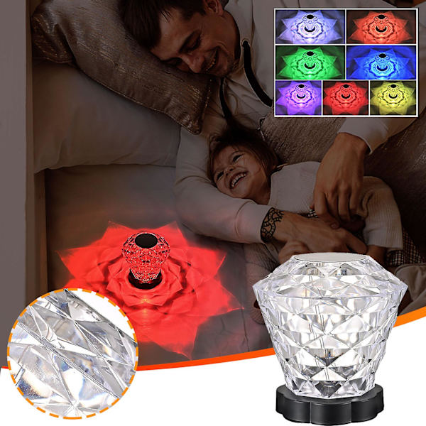 Rose Krystall Bordlampe Soverom Romantisk Sengelampe Diamant Bordlampe Atmosfære Lading Blomst Nattelykt