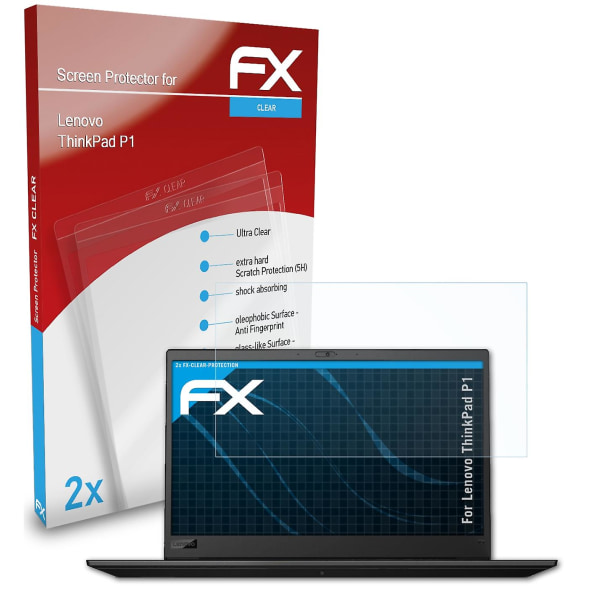 atFoliX 2x Schutzfolie Compatibel Lenovo ThinkPad P1 Displayschutzfolie klar