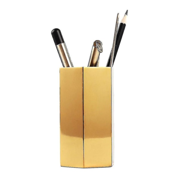 Sekskantet penneholder rustfrit stål sekskantet blomstermaskine guldvase (1 stk)
