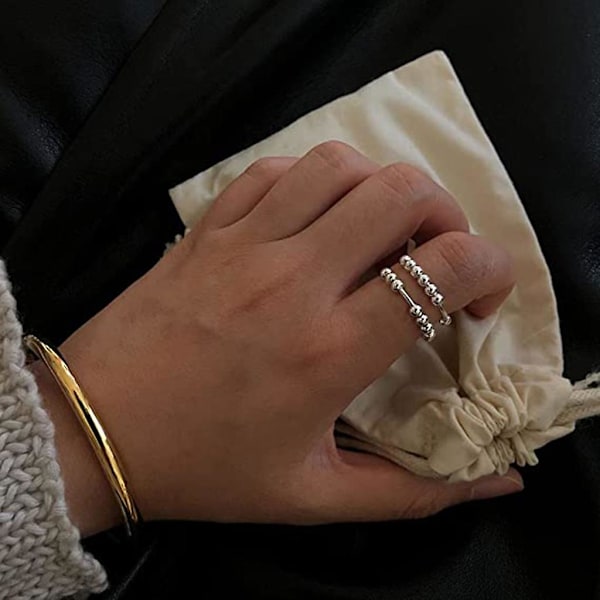 Rustfrit Stål Fidget Ring Angst Ring Med Perle Svingbar Justerbar Ring