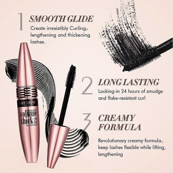 SAM SUGAR Volumizing Waterproof Mascara 15ml, Smudgeproof Lash Curl & Lengthening Formula