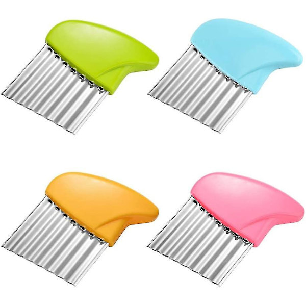 Pcs Kartoffelhakker Akselskærer Rustfrit Stål Crinkle Cut Chip Cutter Grøntsagsslicer (grøn+blå+gul+pink)