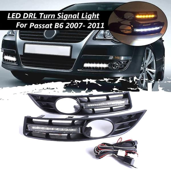 Frontfanger tåkelysgrill + DRL LED for B6 2007-2011 Vanntett