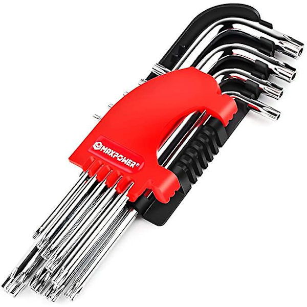 Allen Wrench Set med 9 stjerners vinklede skiftenøkler Allen Wrench Lang Torsion Star Tamper Resistant Håndtak Med Oppbevaringsholder