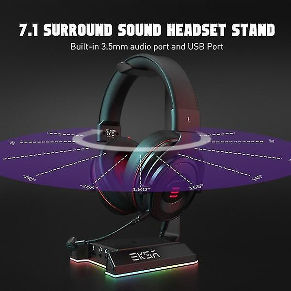 Pelikuulokemikrofoni-teline 7.1 Surround/2 USB ja 3.5 mm portilla RGB-kuulokemikrofoni-teline pelaajille