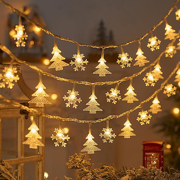 Juletræ Snefnug LED Lyskæde Banner Julepynt 2023 Til Hjemmet Navidad Juletræ Dekoration Lys Nytår 2024 tree snowflake 3m 20led